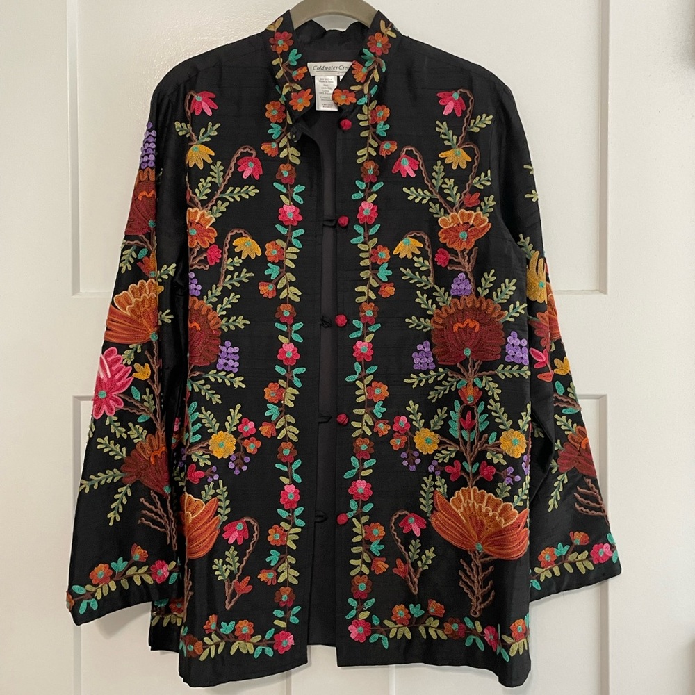 Vintage Embroidered and Embellished Silk Floral Jacket - Picture 4 of 9